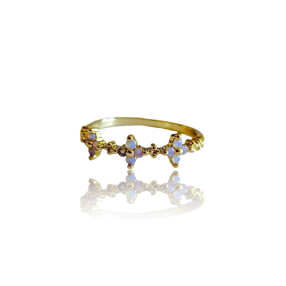 Dainty 18KYG Plated Brass Round Opal Woman's Ring Size 7